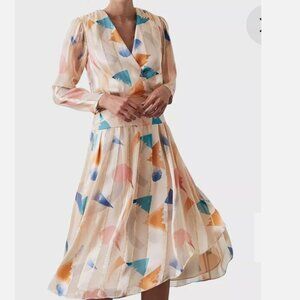 REISS MELODY BALANCE PRINT BURN DRESS 97% SILK US SIZE 12 NEW WITH TAGS $520 Ret